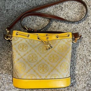 Tory Burch Monogram Bucket Bag in yellow